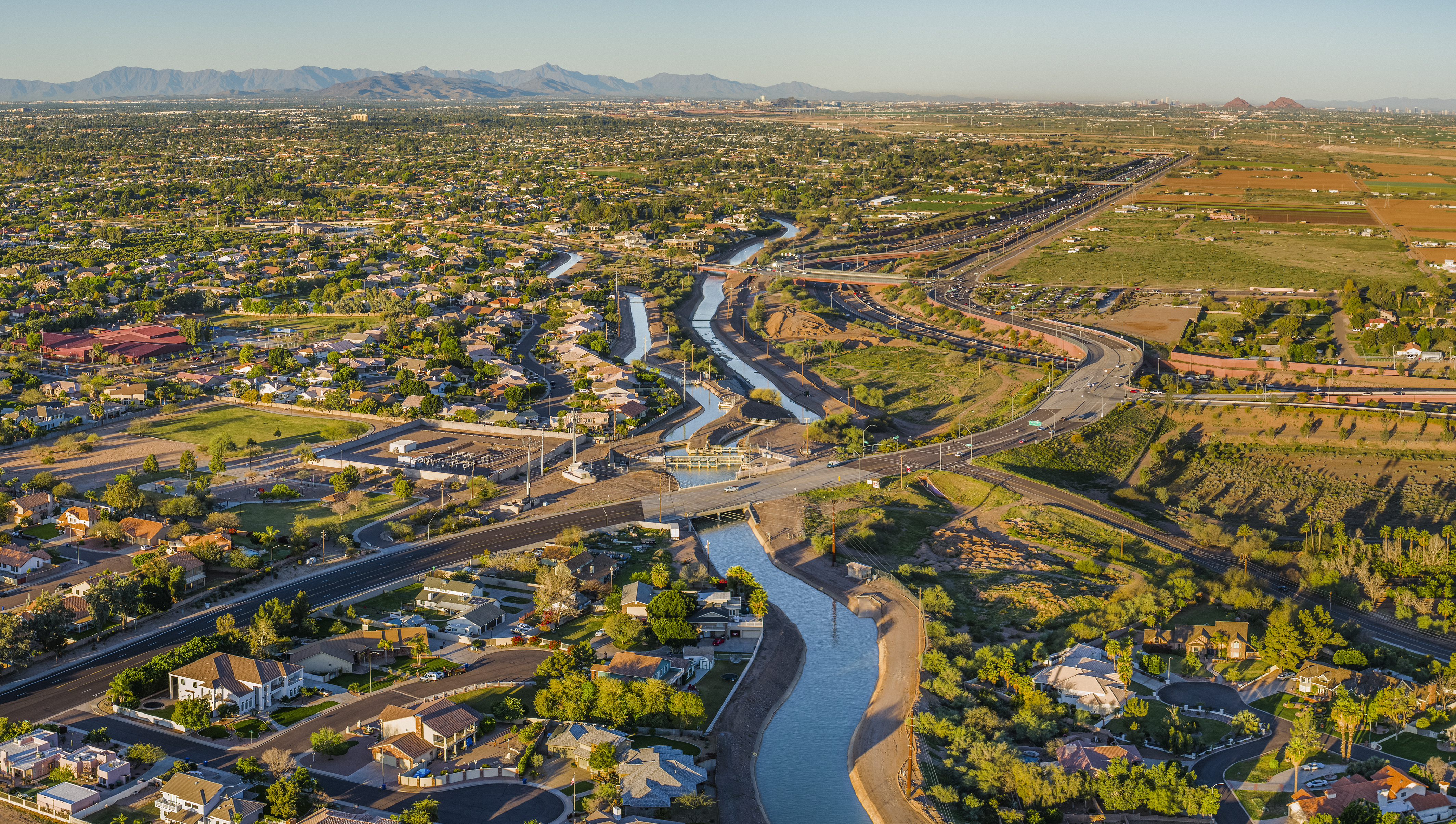 aerial view of a canal system in Phoenix Arizona